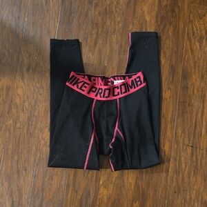 3 For 10) Nike Procombat Leggings Black with Pink Accents L